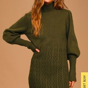 Lulus Olive Green Knit Turtleneck Sweater Dress